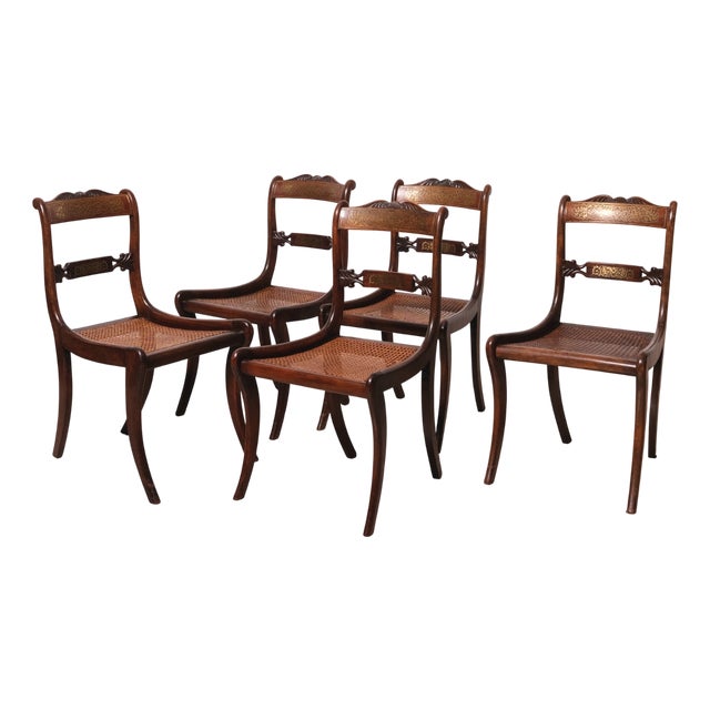 Antique English Regency Style Chairs, 1890s, Set of 5 For Sale