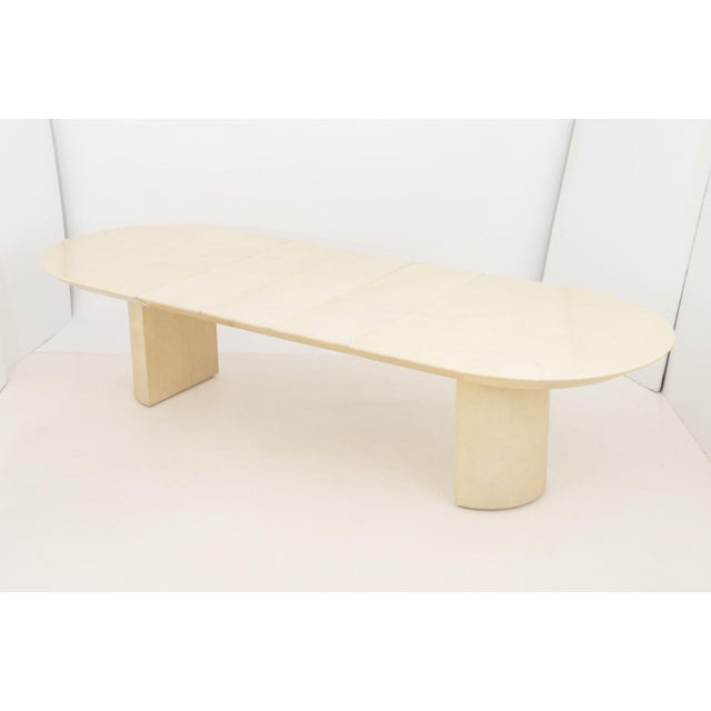 Karl Springer Attributed "Knife Edge" Goatskin Extending Dining Table For Sale - Image 9 of 10