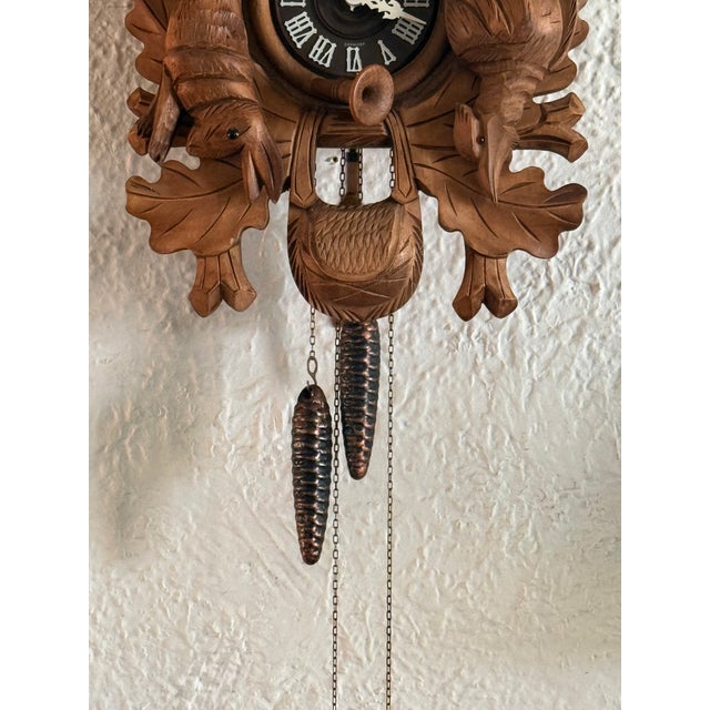 Rustic European 1980s German Hand Carved Hunter's Trophy Cuckoo Clock in the Black Forest Style For Sale - Image 3 of 9