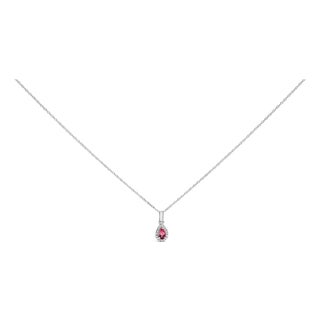 10K White Gold 5x3mm Pink Tourmaline and Diamond Accent Halo Pear Shape 18" Pendant Necklace (I-J Color, I1-I2 Clarity) For Sale