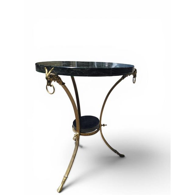 Gold French Empire Style Side Table with Gilt Bronze Base and Green Marble Top, 1970s For Sale - Image 8 of 12
