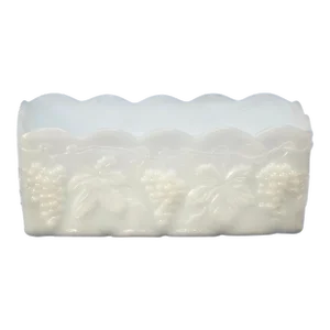 White Milk Glass Grape Motif Rectangle Planter