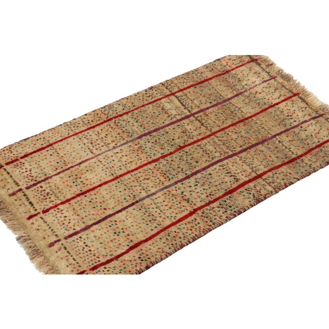 Tribal 1950s Vintage Gabbeh Tribal Rug in Beige-Brown, Red Stripes and Colorful Dots For Sale - Image 3 of 8