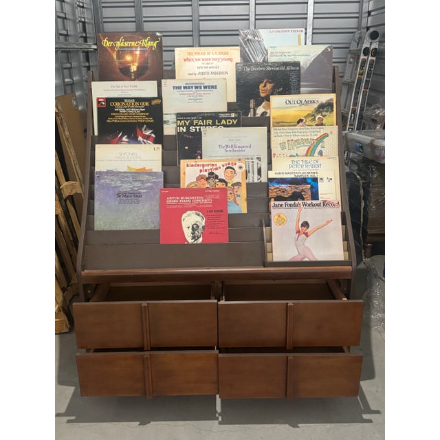 Mid-Century Modern Mid Century Modern Greeting Card Display, Magazine Rack, Vinyl/Lp Rack, Commercial Cabinet, Walnut, Large 1966 For Sale - Image 3 of 3