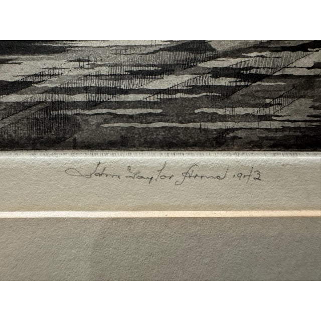 Mid 20th Century John Taylor Arms Ww2 Etching Us Navy Battleship at Shipyard Signed 1944 For Sale - Image 5 of 8