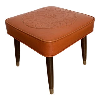 1960s Mid-Century Burnt Orange Vinyl Embossed Footstool For Sale