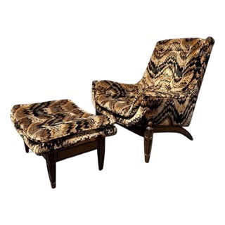 Mid Century Castro Convertible Tufted Lounge Chair & Otto For Sale