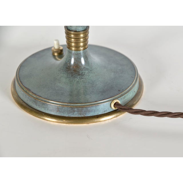 French Art Deco Verdigris Green Brass Mushroom Desk Light, 1930s For Sale - Image 16 of 18