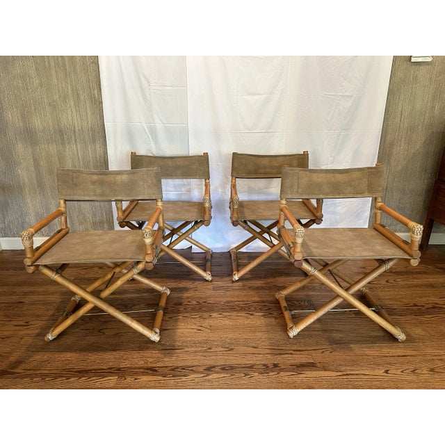 1980s Set of 4 Vintage McGuire X Director’s Chairs With Rawhide Wraps and Brass Accents, Made in U. S. A. For Sale - Image 12 of 12