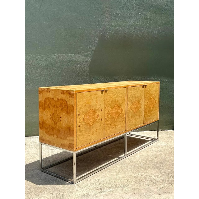 Vintage Bernhardt “Flair” Burl Wood Credenza on Chrome Base For Sale - Image 9 of 12