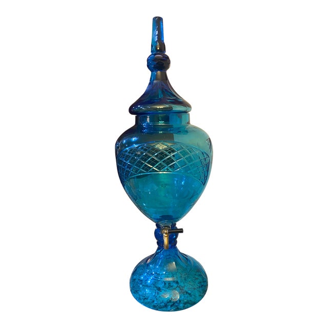 Monumental Antique 19th Century Blue Cut Glass Brandy Decanter For Sale