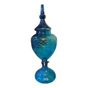 Monumental Antique 19th Century Blue Cut Glass Brandy Decanter