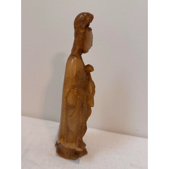 Mid 20th Century Vintage Hand-Carved Soapstone Guanyin Statue For Sale - Image 5 of 10