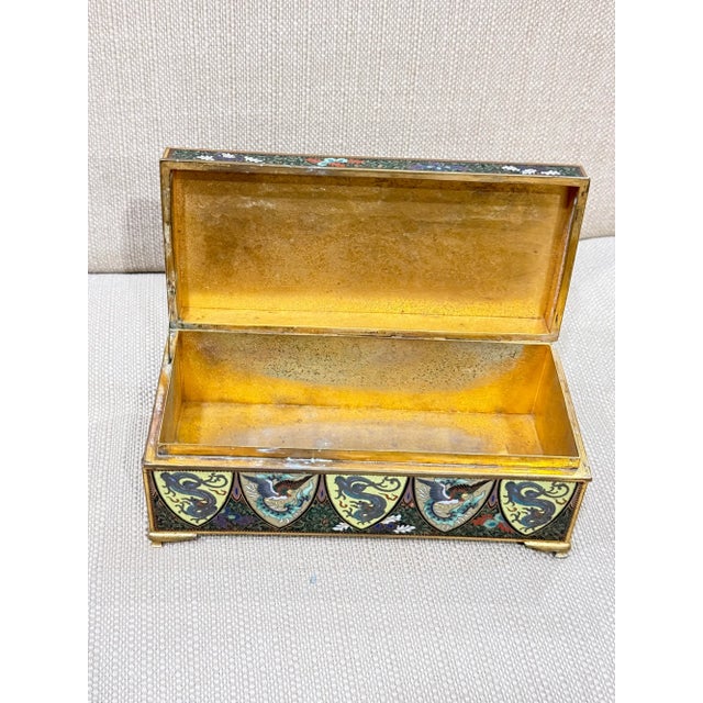 Exceptional Meiji Japanese Cloisonne Enamel Phoenix Dragon Box Signed Inaba For Sale - Image 14 of 15