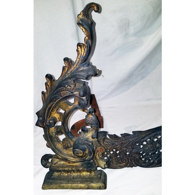 Rustic and regal charm in this 19c French Louis XV sty;e rococo gold plated bronze andirons or chenets en Francais, well...
