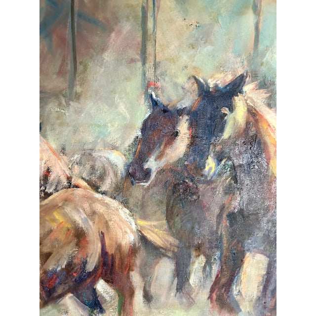 Metal Inspired by Ralph Lauren, Original Galloping Horses Oil on Canvas, Signed by Artist For Sale - Image 7 of 12