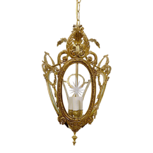 Vintage Bronze Lantern With Etched Glass Panels