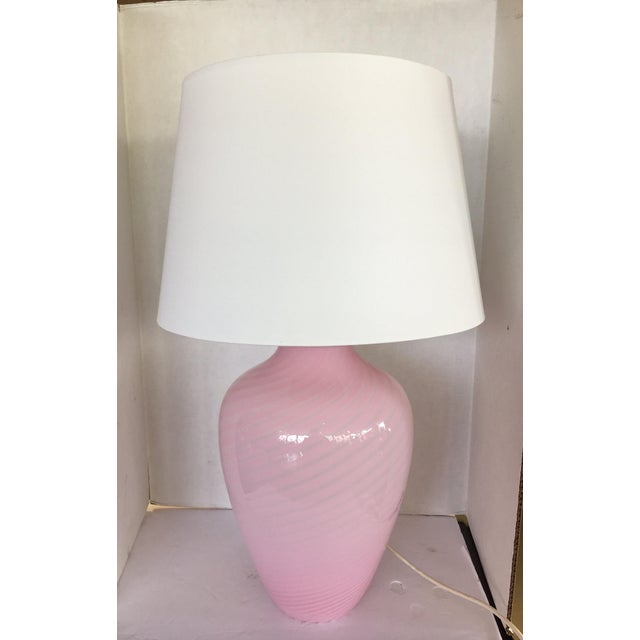 Mid-Century Modern Pair of Murano Glass Pink Swirl Table Lamps Made in Italy For Sale - Image 11 of 13