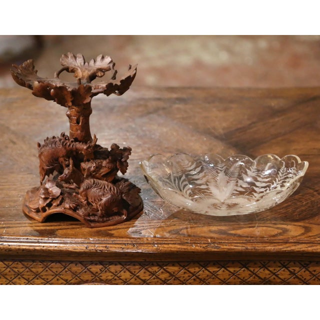 19th Century Swiss Black Forest Carved Walnut and Etched Crystal Centerpiece For Sale - Image 10 of 13