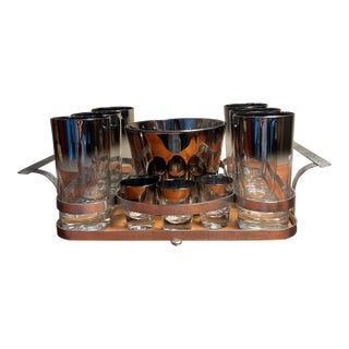 Vintage Dorothy Thorpe Art Deco 10 Piece Barware Glassware Set With Caddy/Tray For Sale