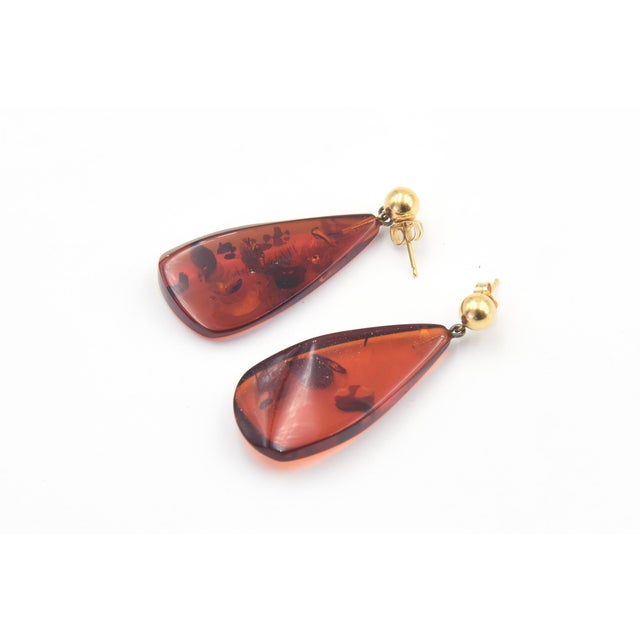 Late 20th Century Star Spangled Amber & 14k Gold Drop Earrings, A Pair For Sale - Image 4 of 8
