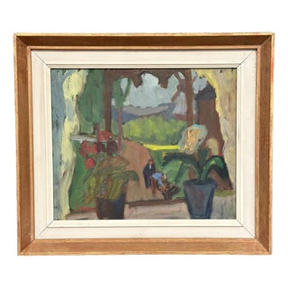 Sune Petterson, Window View with Windmill, 1960s, Oil on Panel, Framed For Sale
