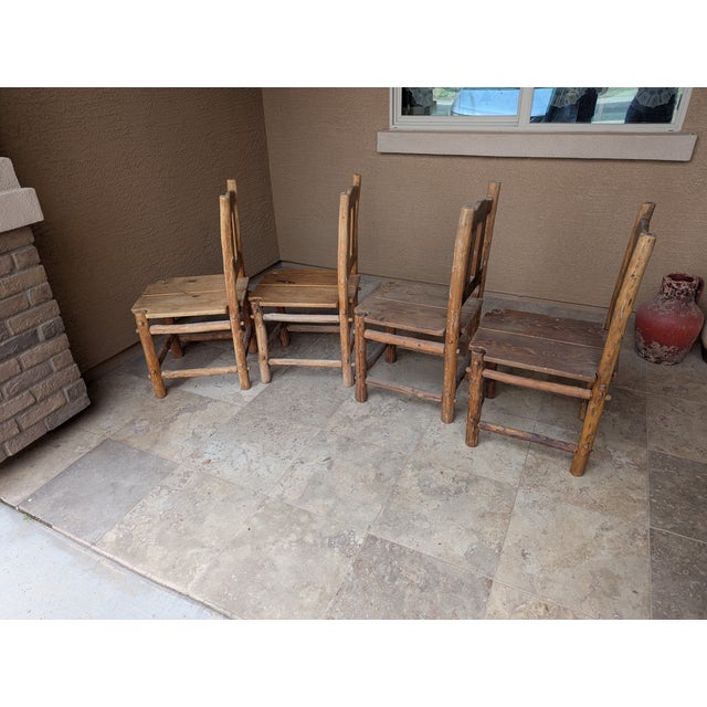 Cabin Four (4) Hand Crafted Solid Rustic Log Cabin Chairs For Sale - Image 3 of 16