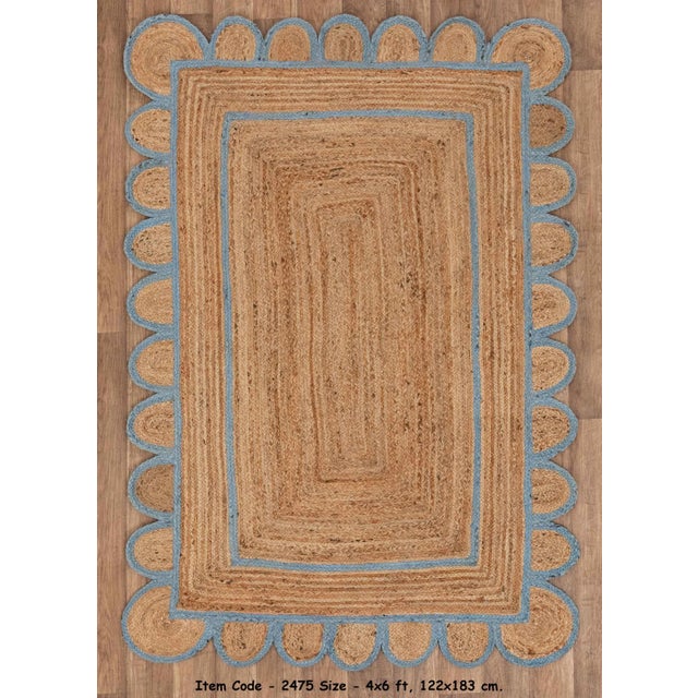Classic Blue Scallop Jute Hand Made Rug - 5'x8' For Sale - Image 9 of 10
