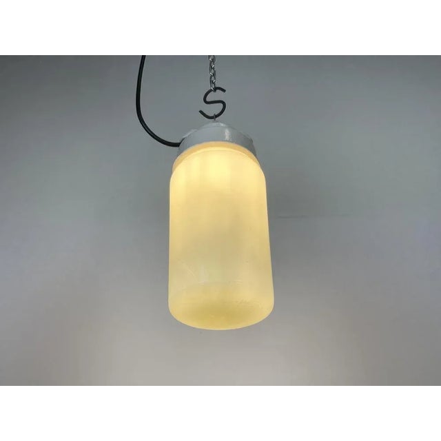 Industrial White Porcelain Pendant Light with Milk Glass, 1970s For Sale - Image 9 of 13