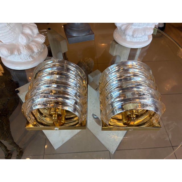 Vintage Pair Art Deco Wall Light Sconces Lucite Ribbon & Brass For Sale - Image 12 of 12