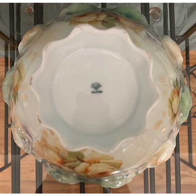 1920s Antique Porcelain Footed Bowl - Bavarian, Hand-Painted Yellow Rose Pattern - Silesia Region Germany For Sale - Image 5 of 5