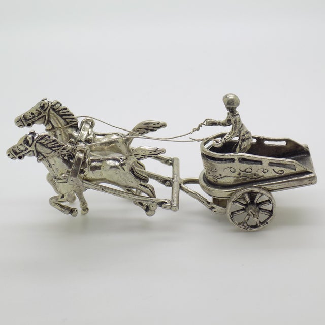 1970s Vintage Italian Handmade Silver Roman Biga Chariot with Horses Figurine, Tuscany, 1970s For Sale - Image 5 of 13