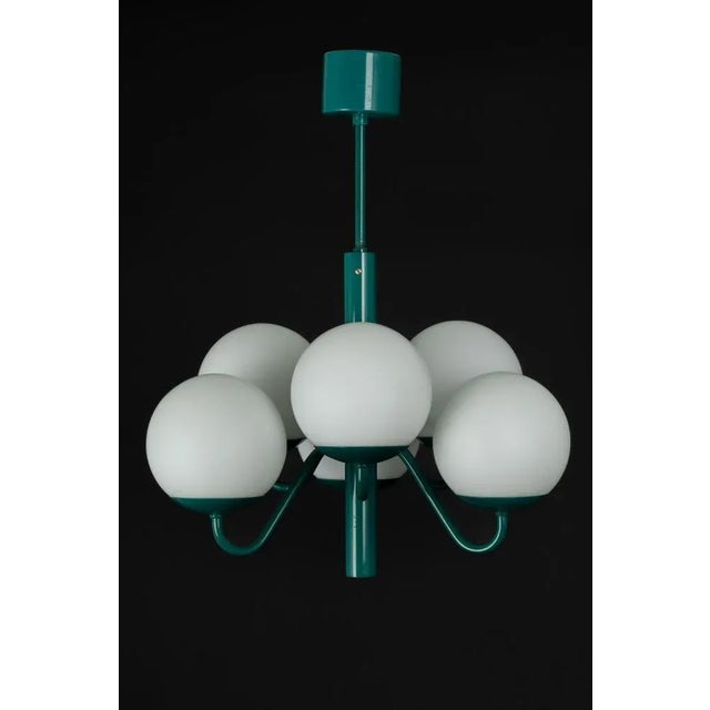 German Green & Opal Glass Sputnik Pendant Light, 1970s For Sale - Image 9 of 11