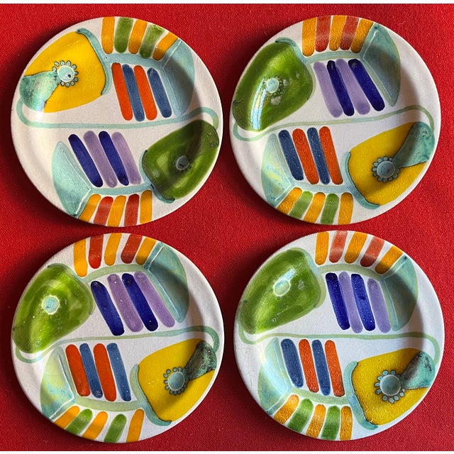 Mid-Century Modern Hand Painted Italian Pottery Plates by Desimone Circa 1960's - Set of 4 For Sale In New York - Image 6 of 9