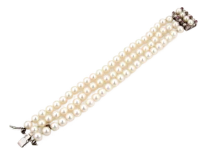 Mid 20th Century Pearls & Pink Sapphire 18k White Gold Triple Strand Bracelet