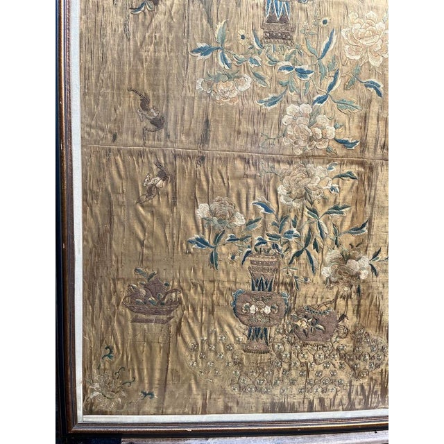 Blue Antique Chinese Silk Embroidery Panels Framed For Sale - Image 8 of 14
