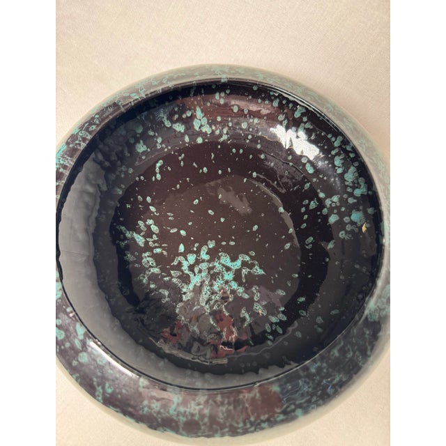 Vintage Contemporary Modern Turquoise & Black Splatterware Ceramic Low Decorative Bowl For Sale In Houston - Image 6 of 9