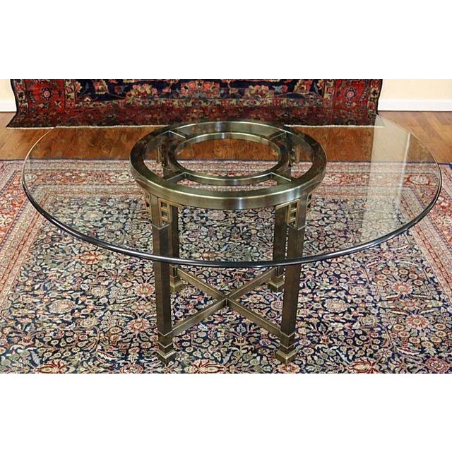 Metal 1960s ​Brass & Chrome & Glass Mastercraft Round Center Table in Greek Key Style For Sale - Image 7 of 7