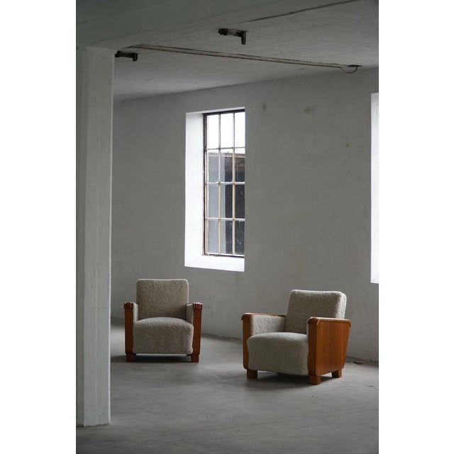 Art Deco Swedish Lounge Chairs in Elm & Lambswool, 1930s, Set of 2 For Sale - Image 13 of 18