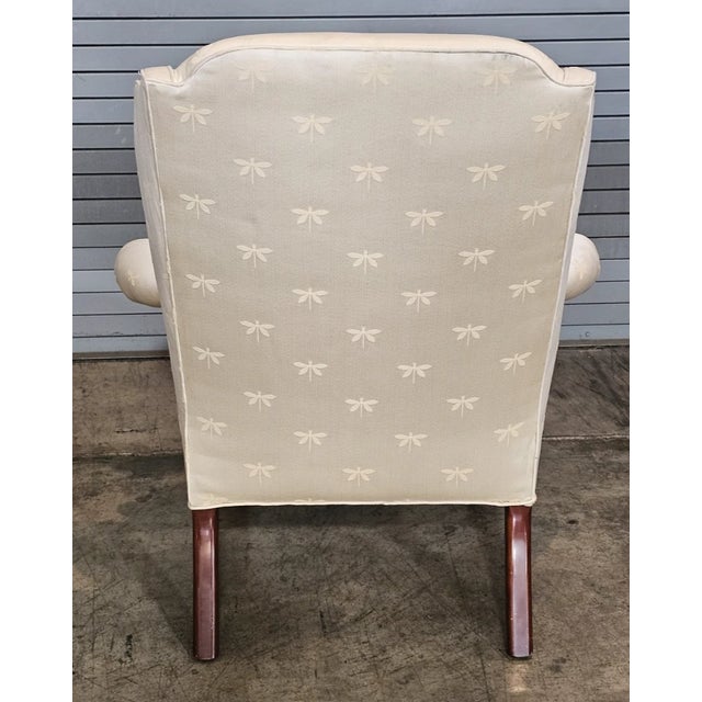 Textile Late 20th Century Kindel Winterthur Collection Clawfoot Wing Chair Yellow Silk Drangonfly Fabric For Sale - Image 7 of 7