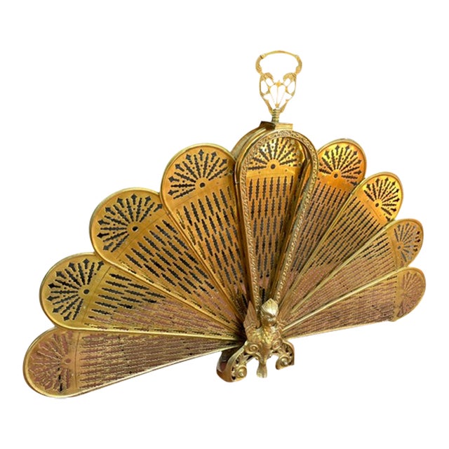 Brass Peacock Fireplace Screen, Early 20th Century For Sale