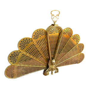 Brass Peacock Fireplace Screen, Early 20th Century