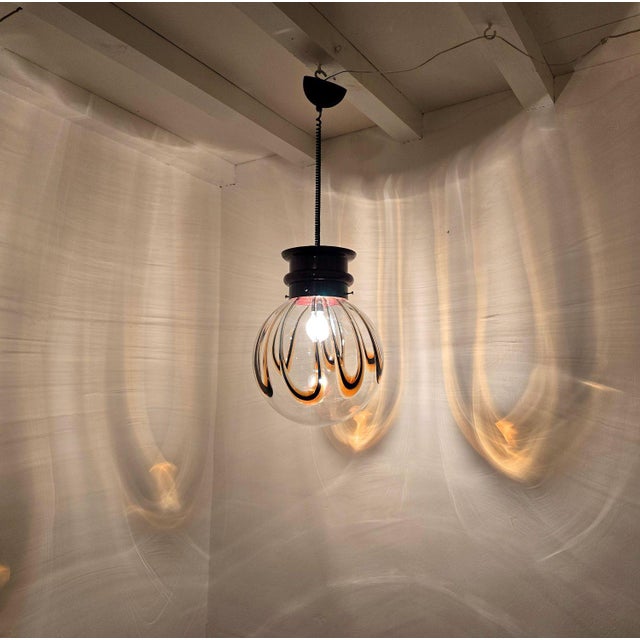 Glass 1970s Mid Century Modern Murano Glass Pendant Chandelier, Italy For Sale - Image 7 of 12