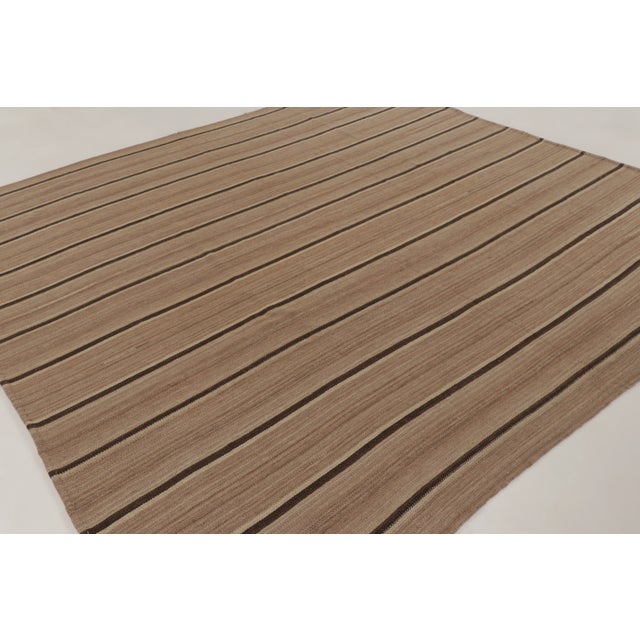Vintage Palas Bidjar Square Kilim in Brown With Contrasting Stripes - Rug & Kilim For Sale - Image 9 of 10