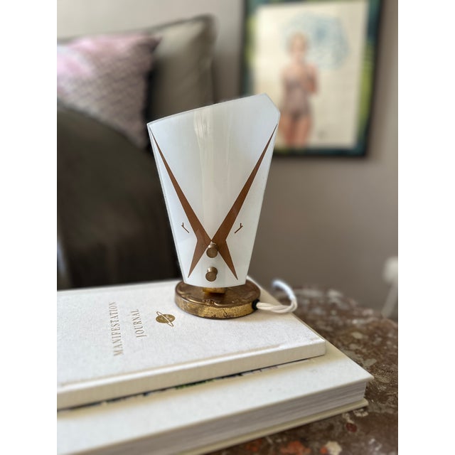 Metal Mid-Century Italian Table Lamp with Glass Shade and Brass Finish For Sale - Image 7 of 15