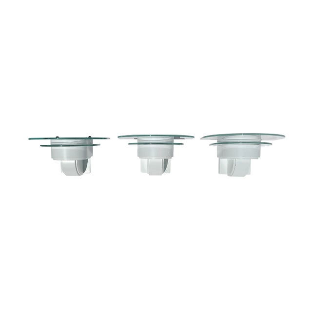 1980s Postmodern Luminaire Metal Sconces With Glass Saturn Rings in the Manner of Architect Richard Meier - Set of 3 For Sale - Image 11 of 12