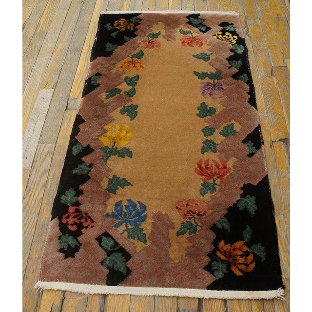Art Deco 1920s Beige Floral Antique Chinese Art Deco Rug 2' X 3'10'' by Nichols Workshop Wool Knotted Carpet For Sale - Image 3 of 9