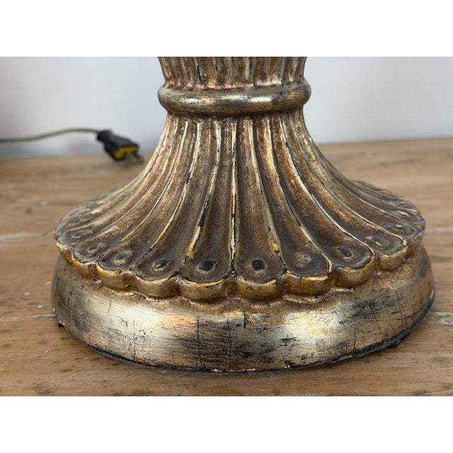 Wood Mid 20th Century Italian Baroque Barley Twist Table Lamps - Silvered and Giltwood - a Pair For Sale - Image 7 of 18
