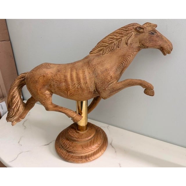 1970s Vintage Hand Carved Large Stallion Wood Sculpture Equestrian Decor. For Sale - Image 5 of 11