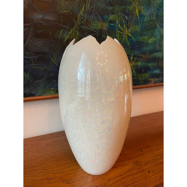 White Vintage 1996 Signed 16” Iridescent Studio Pottery Vase For Sale - Image 8 of 9
